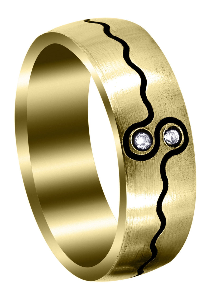 Yellow Gold Diamond Mens Wedding Band | 0.04 Carats | Satin Finish (Esteban)