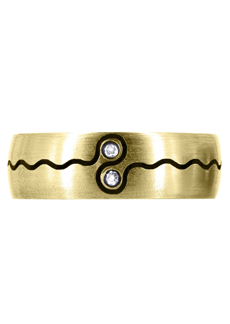 Yellow Gold Diamond Mens Wedding Band | 0.04 Carats | Satin Finish (Esteban)
