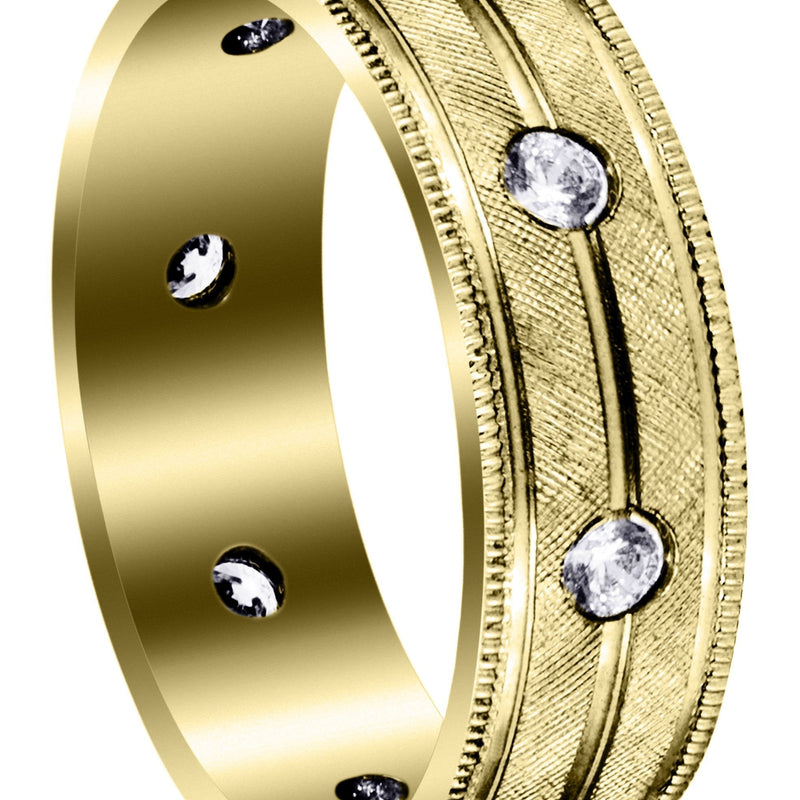 Yellow Gold Diamond Mens Wedding Band | 0.56 Carats | Diamond Cut Finish (Jensen)