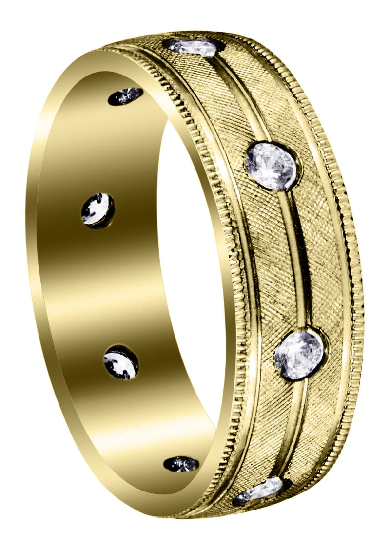 Yellow Gold Diamond Mens Wedding Band | 0.56 Carats | Diamond Cut Finish (Jensen)