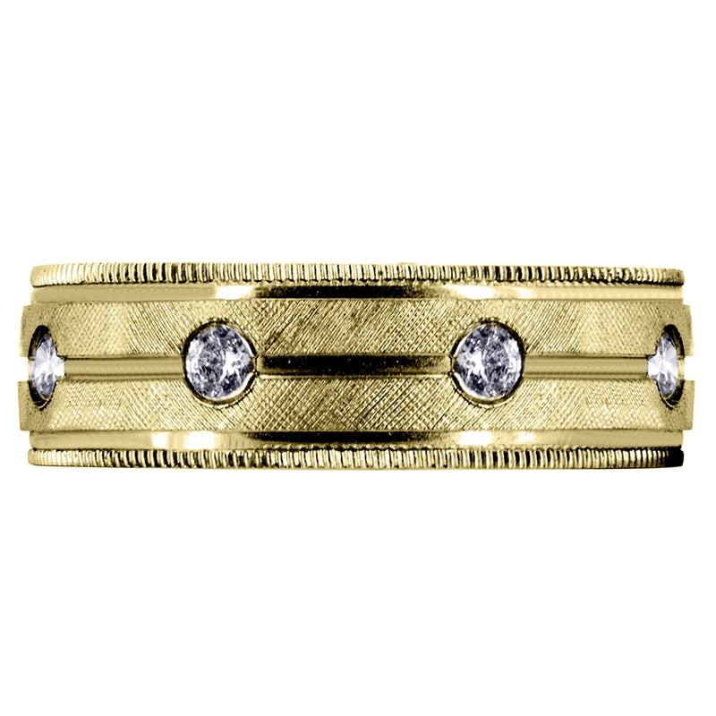 Yellow Gold Diamond Mens Wedding Band | 0.56 Carats | Diamond Cut Finish (Jensen)