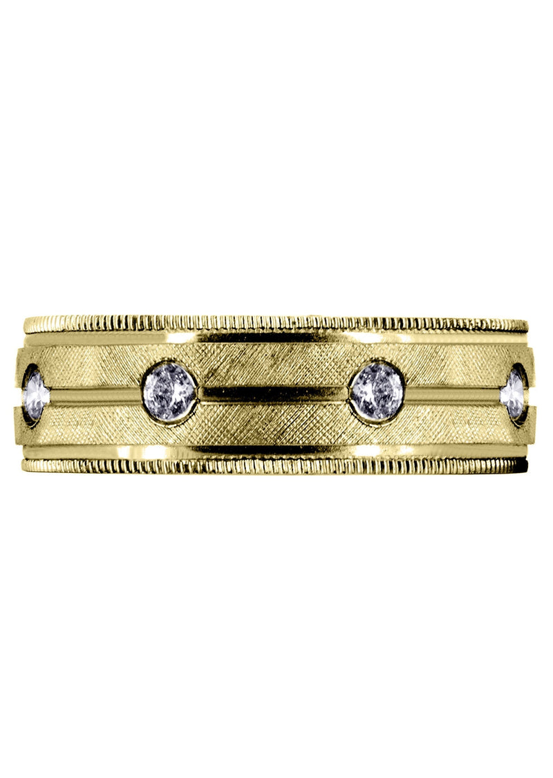 Yellow Gold Diamond Mens Wedding Band | 0.56 Carats | Diamond Cut Finish (Jensen)