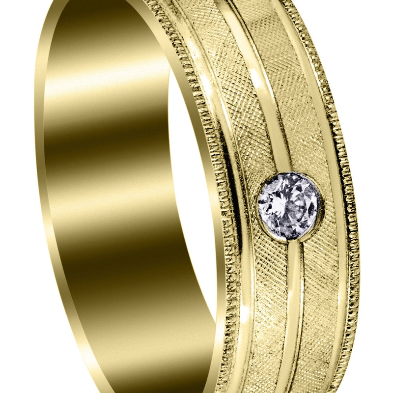 Yellow Gold Diamond Mens Wedding Band | 0.07 Carats | Diamond Cut Finish (Adan)