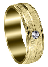 Yellow Gold Diamond Mens Wedding Band | 0.07 Carats | Diamond Cut Finish (Adan)