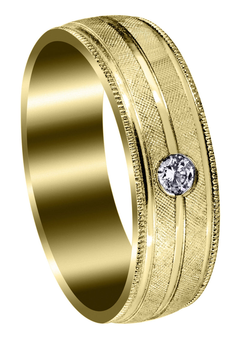 Yellow Gold Diamond Mens Wedding Band | 0.07 Carats | Diamond Cut Finish (Adan)