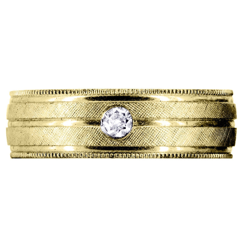 Yellow Gold Diamond Mens Wedding Band | 0.07 Carats | Diamond Cut Finish (Adan)