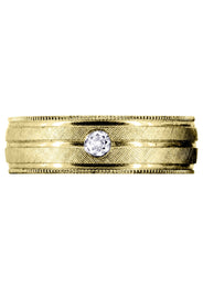 Yellow Gold Diamond Mens Wedding Band | 0.07 Carats | Diamond Cut Finish (Adan)