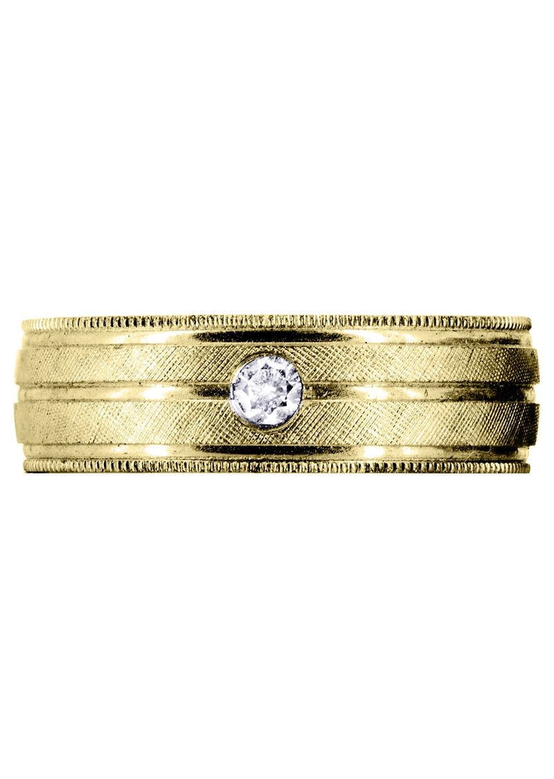 Yellow Gold Diamond Mens Wedding Band | 0.07 Carats | Diamond Cut Finish (Adan)