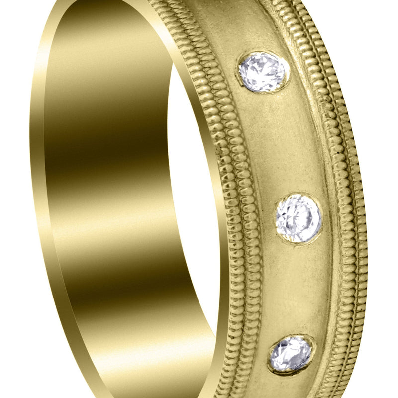 Yellow Gold Diamond Mens Wedding Band | 0.15 Carats | Wire Matt Finish (Pablo)
