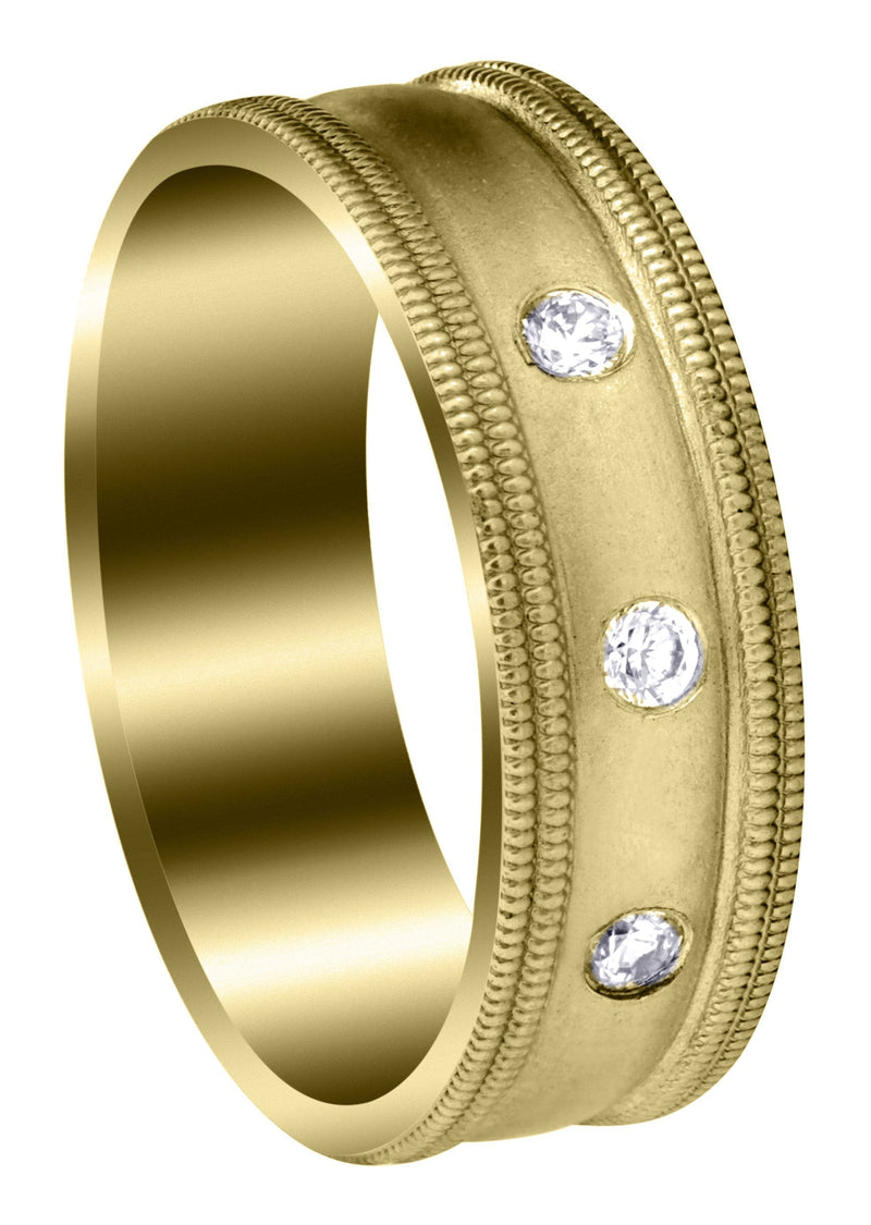 Yellow Gold Diamond Mens Wedding Band | 0.15 Carats | Wire Matt Finish (Pablo)