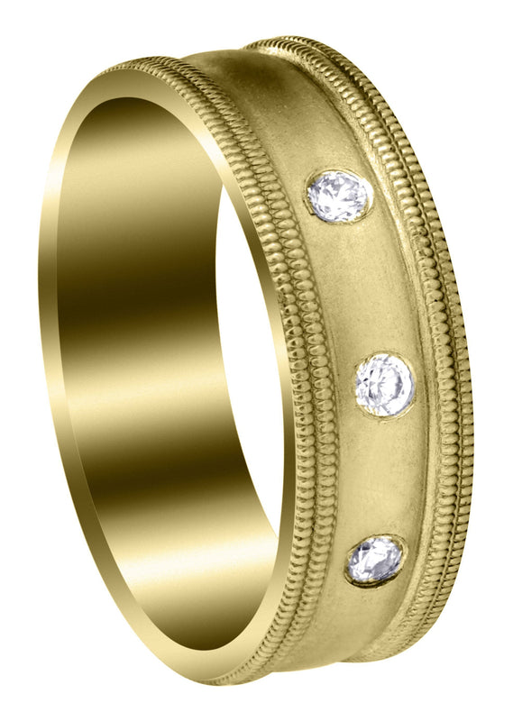 Yellow Gold Diamond Mens Wedding Band | 0.15 Carats | Wire Matt Finish (Pablo)