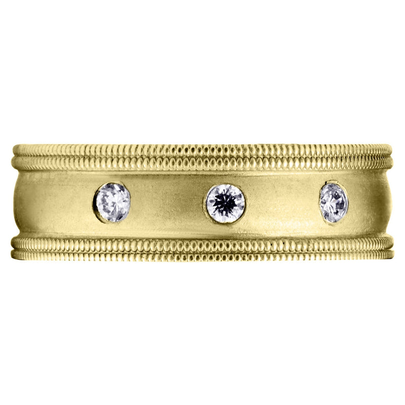 Yellow Gold Diamond Mens Wedding Band | 0.15 Carats | Wire Matt Finish (Pablo)