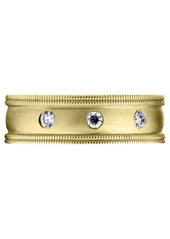 Yellow Gold Diamond Mens Wedding Band | 0.15 Carats | Wire Matt Finish (Pablo)