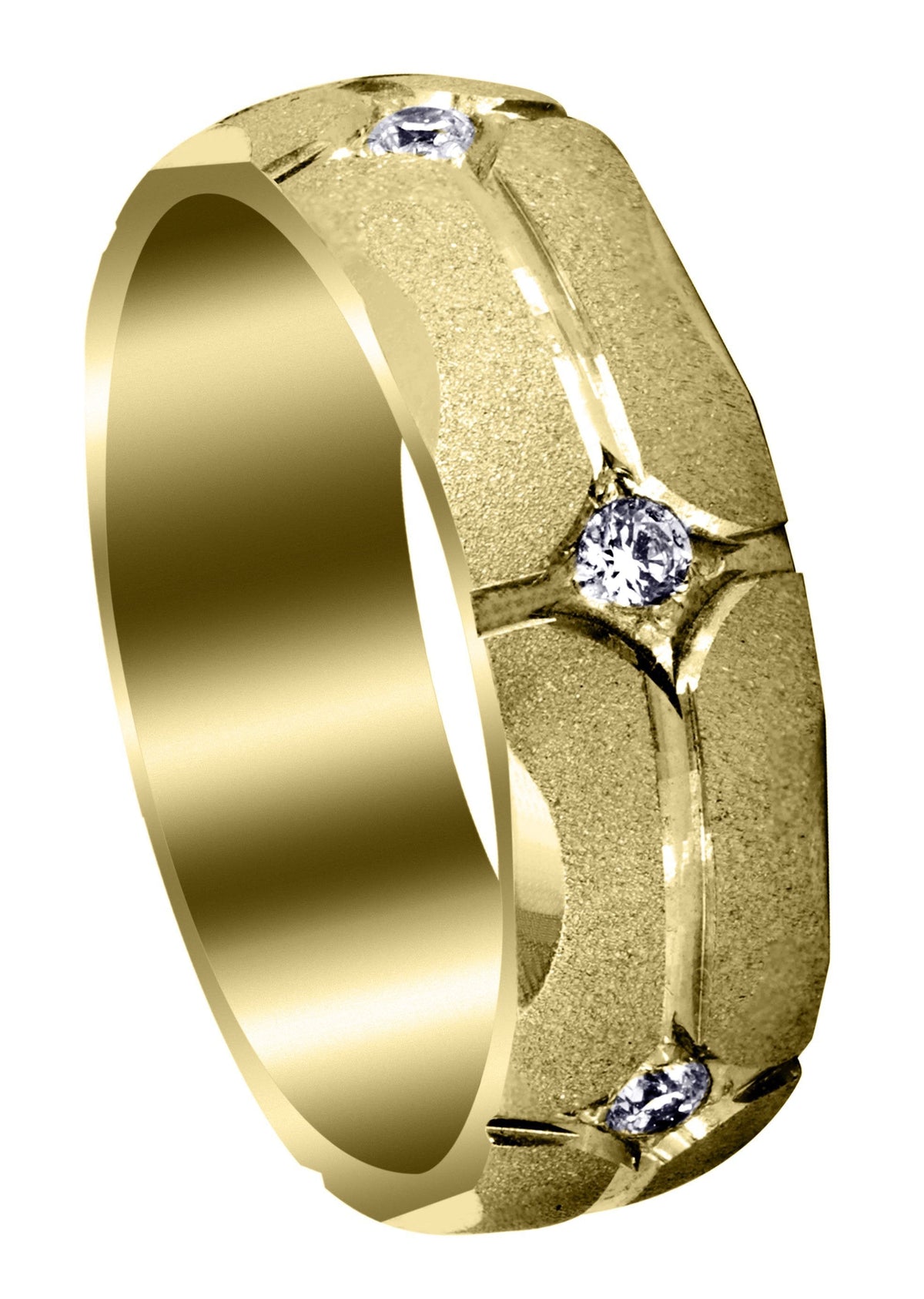 Yellow Gold Diamond Mens Wedding Band | 0.3 Carats | Wire Matt Finish (Brendan)