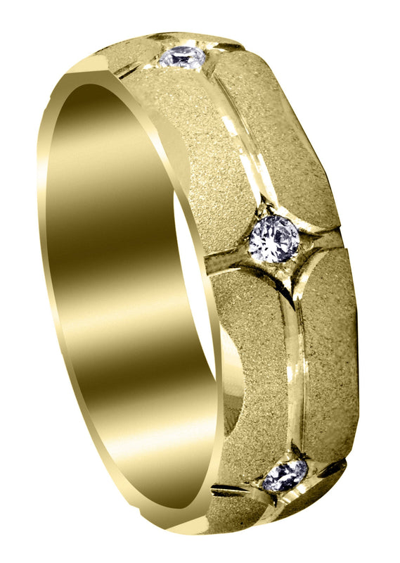 Yellow Gold Diamond Mens Wedding Band | 0.3 Carats | Wire Matt Finish (Brendan)