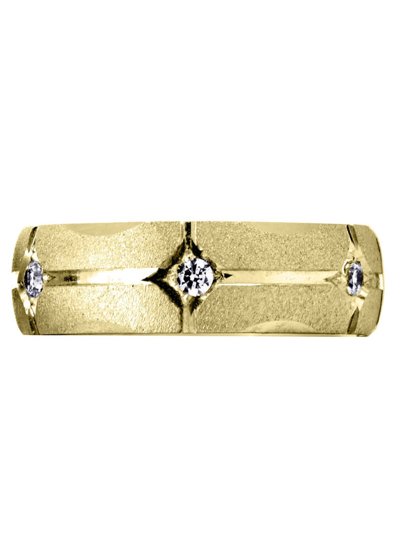 Yellow Gold Diamond Mens Wedding Band | 0.3 Carats | Wire Matt Finish (Brendan)
