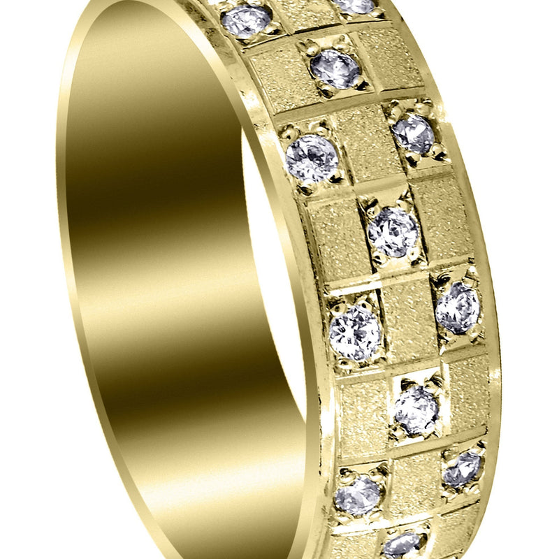 Yellow Gold Diamond Mens Wedding Band | 0.17 Carats | Stone Finish (Prince)