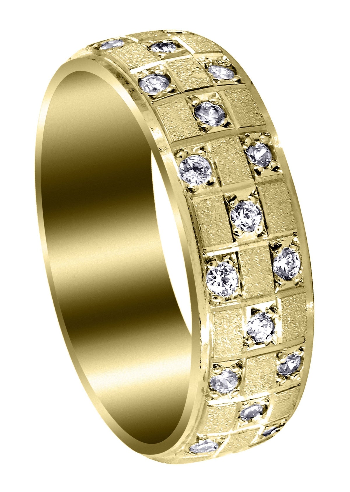 Yellow Gold Diamond Mens Wedding Band | 0.17 Carats | Stone Finish (Prince)