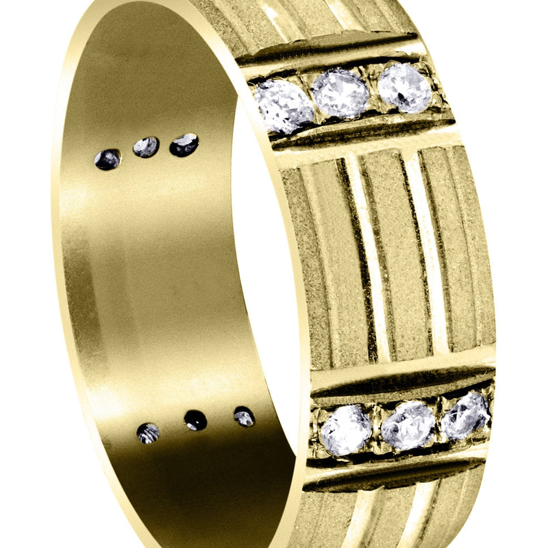 Yellow Gold Diamond Mens Wedding Band | 0.54 Carats | Wire Matt Finish (Kade)