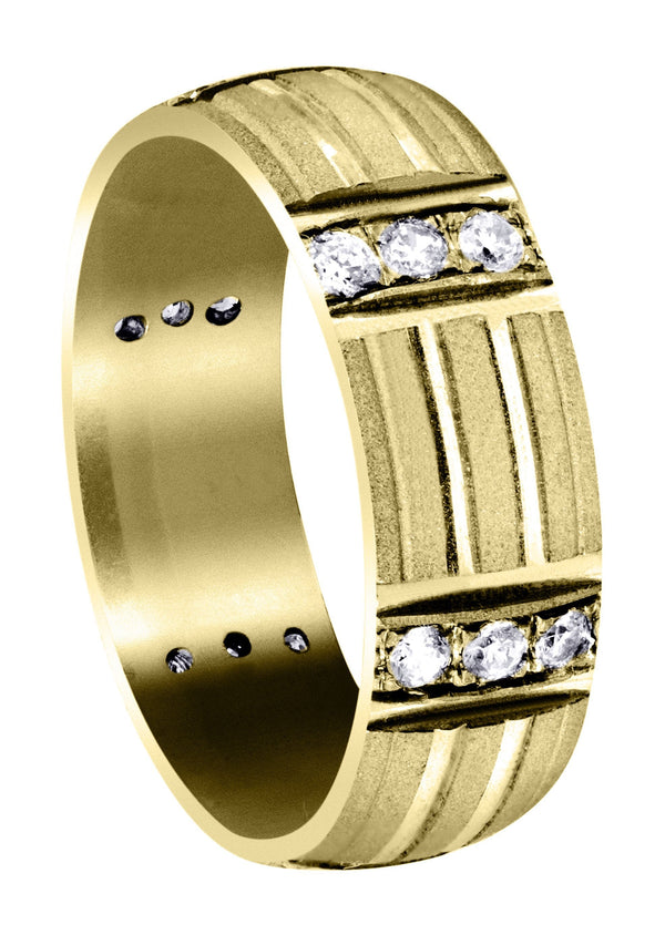 Yellow Gold Diamond Mens Wedding Band | 0.54 Carats | Wire Matt Finish (Kade)