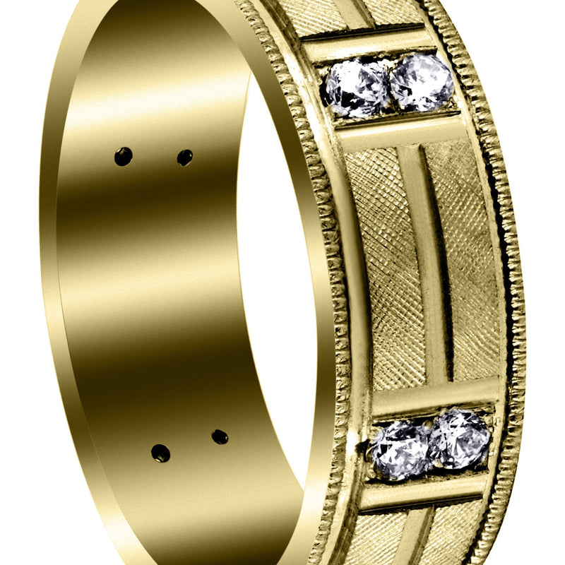 Yellow Gold Diamond Mens Wedding Band | 0.48 Carats | Diamond Cut Finish (Derrick)