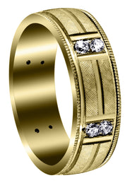 Yellow Gold Diamond Mens Wedding Band | 0.48 Carats | Diamond Cut Finish (Derrick)