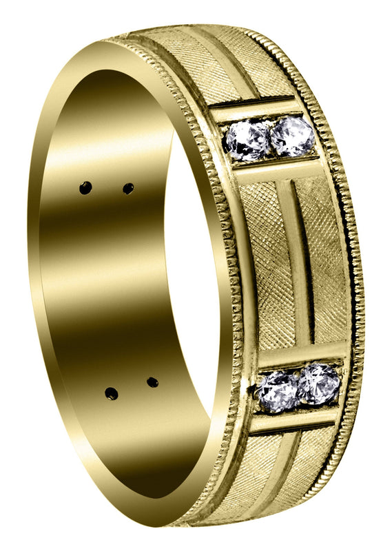 Yellow Gold Diamond Mens Wedding Band | 0.48 Carats | Diamond Cut Finish (Derrick)