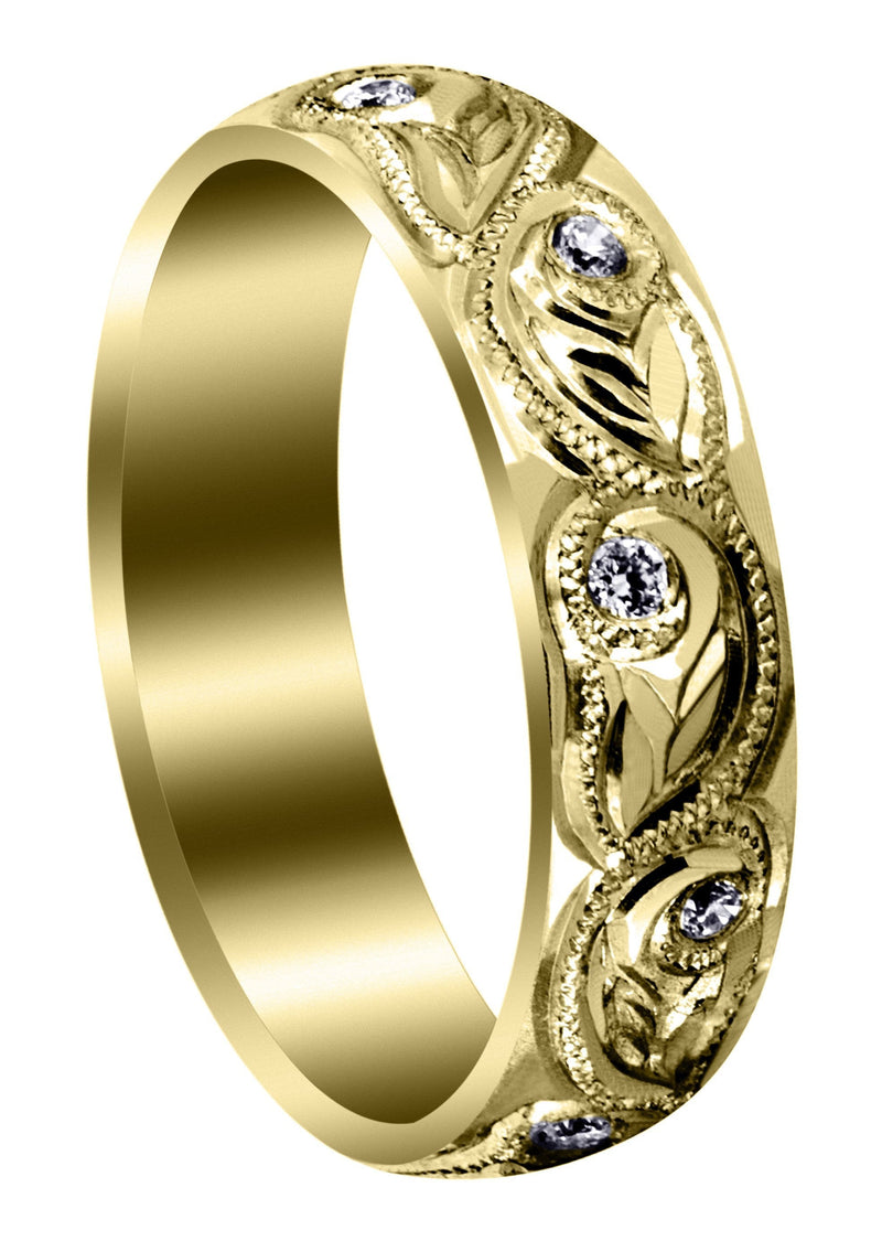 Yellow Gold Diamond Mens Wedding Band | 0.2 Carats | High Polish Finish (Abram)