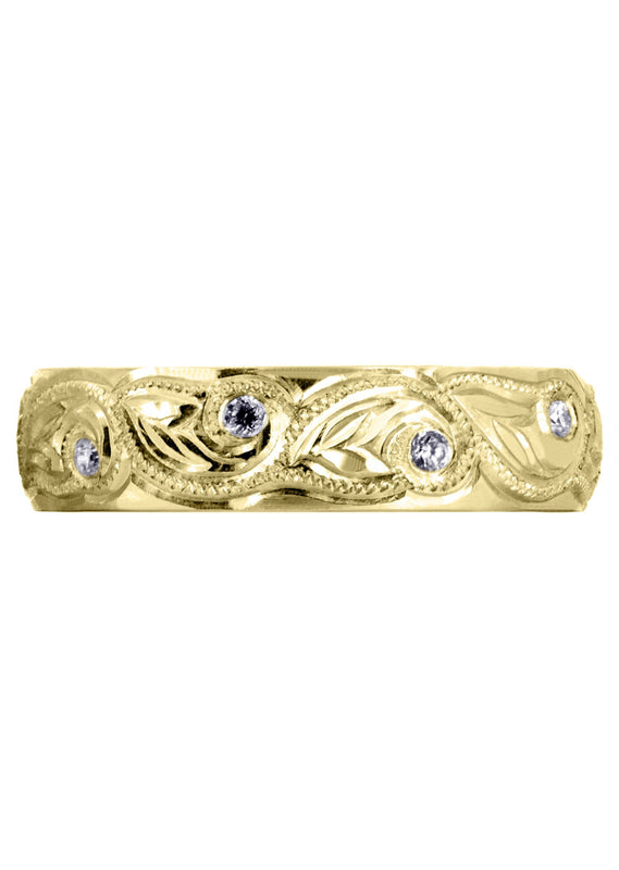 Yellow Gold Diamond Mens Wedding Band | 0.2 Carats | High Polish Finish (Abram)