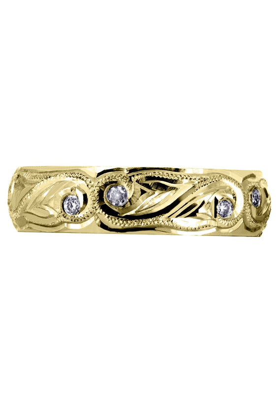 Yellow Gold Diamond Mens Wedding Band | 0.2 Carats | High Polish Finish (Kash)