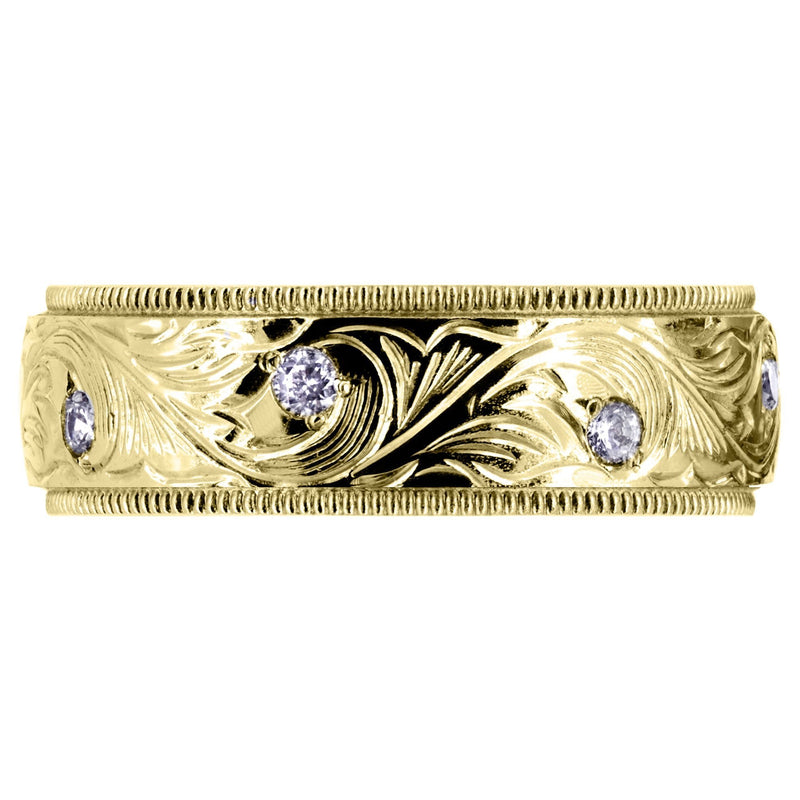 Yellow Gold Diamond Mens Wedding Band | 0.16 Carats | High Polish Finish (Daxton)