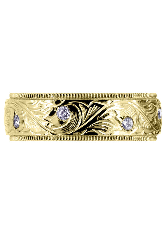 Yellow Gold Diamond Mens Wedding Band | 0.16 Carats | High Polish Finish (Daxton)