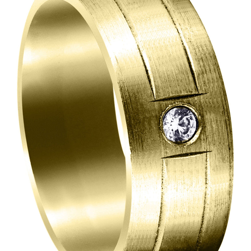 Yellow Gold Diamond Mens Wedding Band | 0.05 Carats | Satin Finish (Malik)
