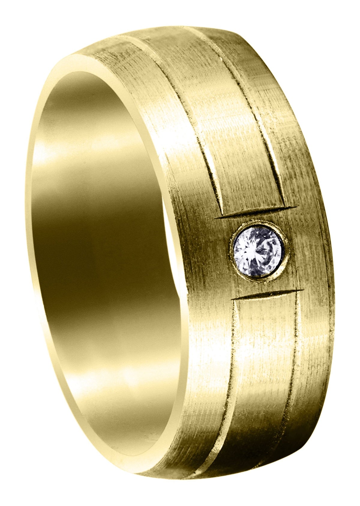 Yellow Gold Diamond Mens Wedding Band | 0.05 Carats | Satin Finish (Malik)