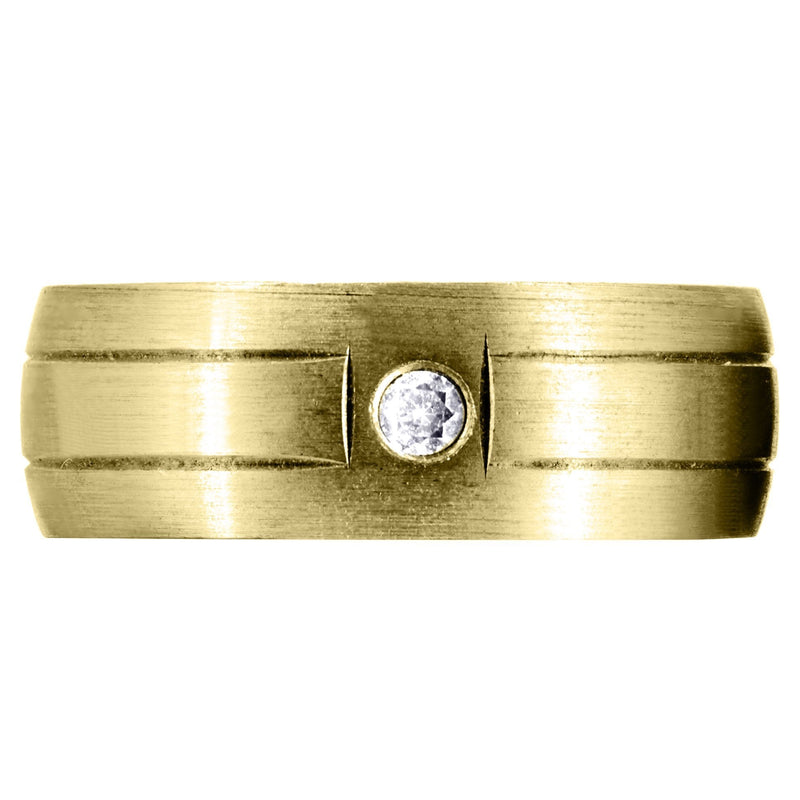 Yellow Gold Diamond Mens Wedding Band | 0.05 Carats | Satin Finish (Malik)