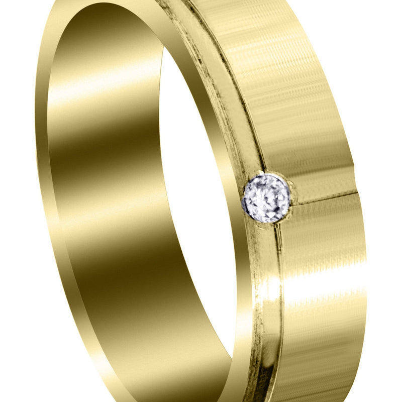 Yellow Gold Diamond Unique Mens Wedding Band | 0.05 Carats | Satin Finish (Romeo)