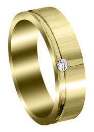 Yellow Gold Diamond Unique Mens Wedding Band | 0.05 Carats | Satin Finish (Romeo)