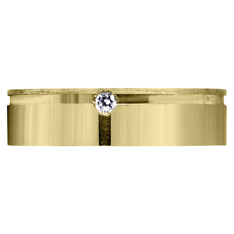 Yellow Gold Diamond Unique Mens Wedding Band | 0.05 Carats | Satin Finish (Romeo)
