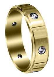 Yellow Gold Diamond Mens Wedding Band | 0.42 Carats | Satin Finish (Noel)
