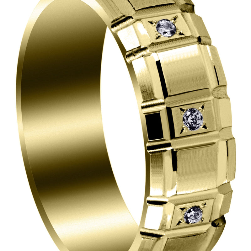 Yellow Gold Diamond Unique Mens Wedding Band | 0.5 Carats | Satin / High Polish Finish (Kamden)