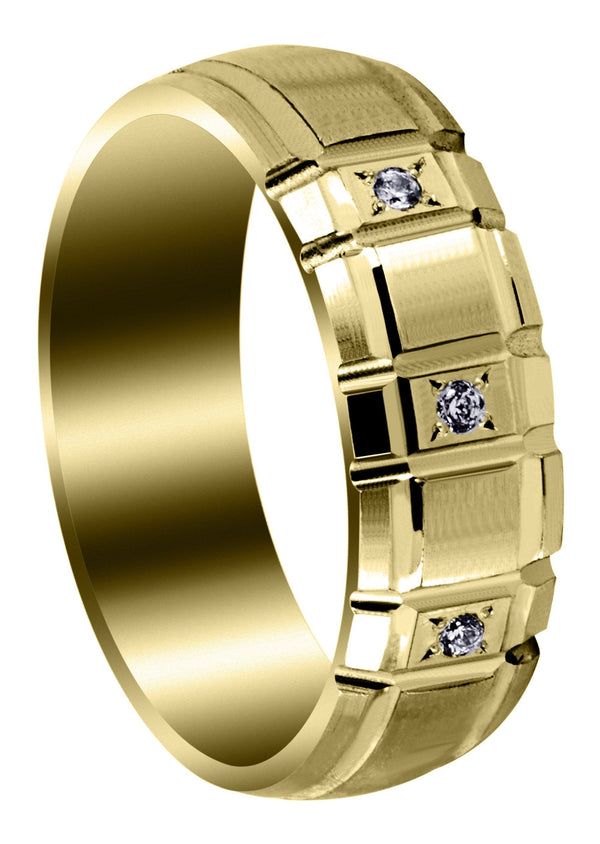 Yellow Gold Diamond Unique Mens Wedding Band | 0.5 Carats | Satin / High Polish Finish (Kamden)
