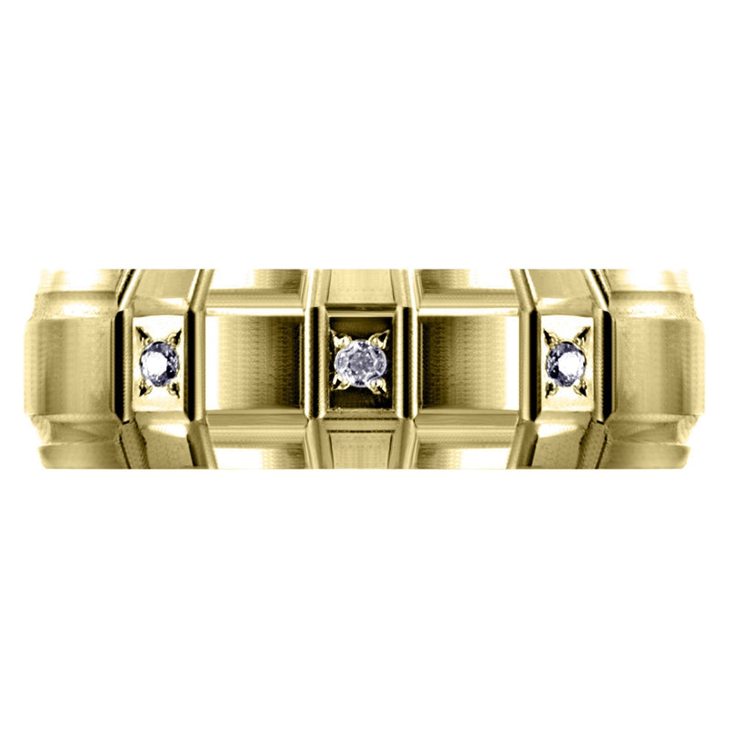Yellow Gold Diamond Unique Mens Wedding Band | 0.5 Carats | Satin / High Polish Finish (Kamden)
