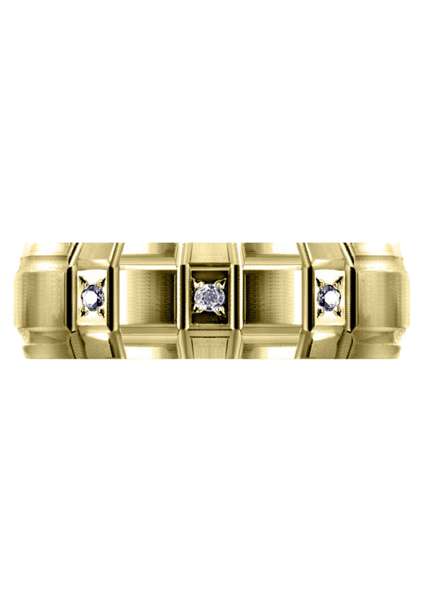 Yellow Gold Diamond Unique Mens Wedding Band | 0.5 Carats | Satin / High Polish Finish (Kamden)