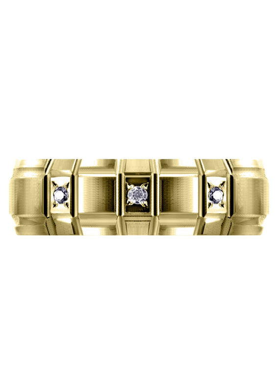 Yellow Gold Diamond Unique Mens Wedding Band | 0.5 Carats | Satin / High Polish Finish (Kamden)