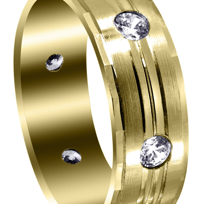 Yellow Gold Diamond Mens Wedding Band | 0.6 Carats | Satin / High Polish Finish (Aden)