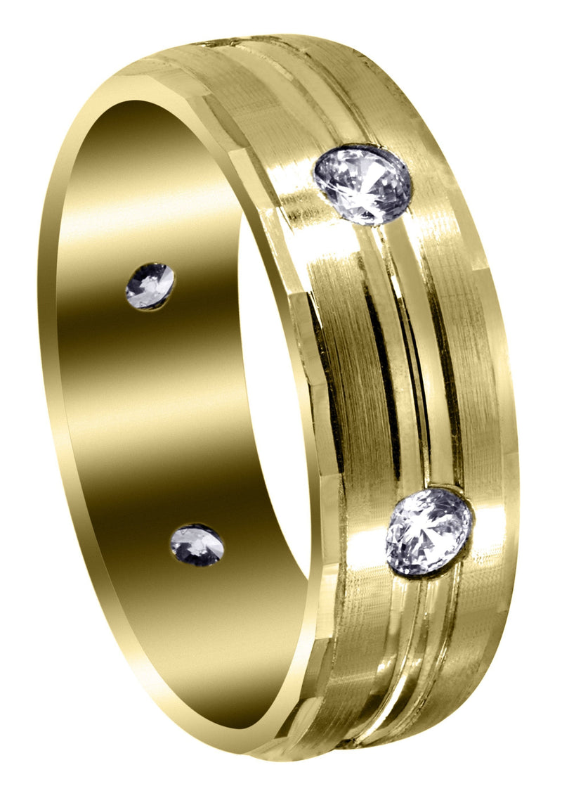 Yellow Gold Diamond Mens Wedding Band | 0.6 Carats | Satin / High Polish Finish (Aden)