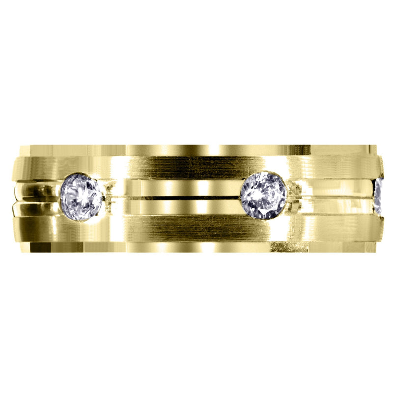 Yellow Gold Diamond Mens Wedding Band | 0.6 Carats | Satin / High Polish Finish (Aden)