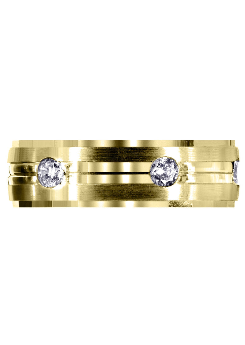 Yellow Gold Diamond Mens Wedding Band | 0.6 Carats | Satin / High Polish Finish (Aden)