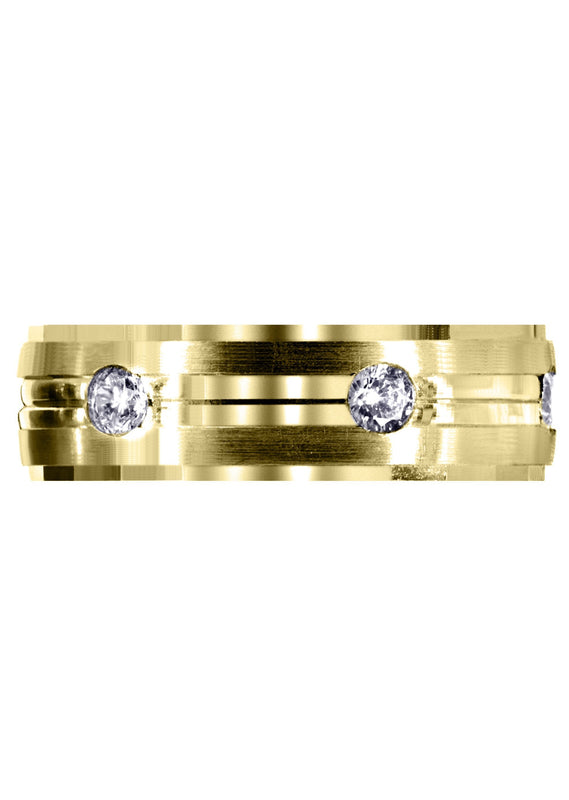 Yellow Gold Diamond Mens Wedding Band | 0.6 Carats | Satin / High Polish Finish (Aden)