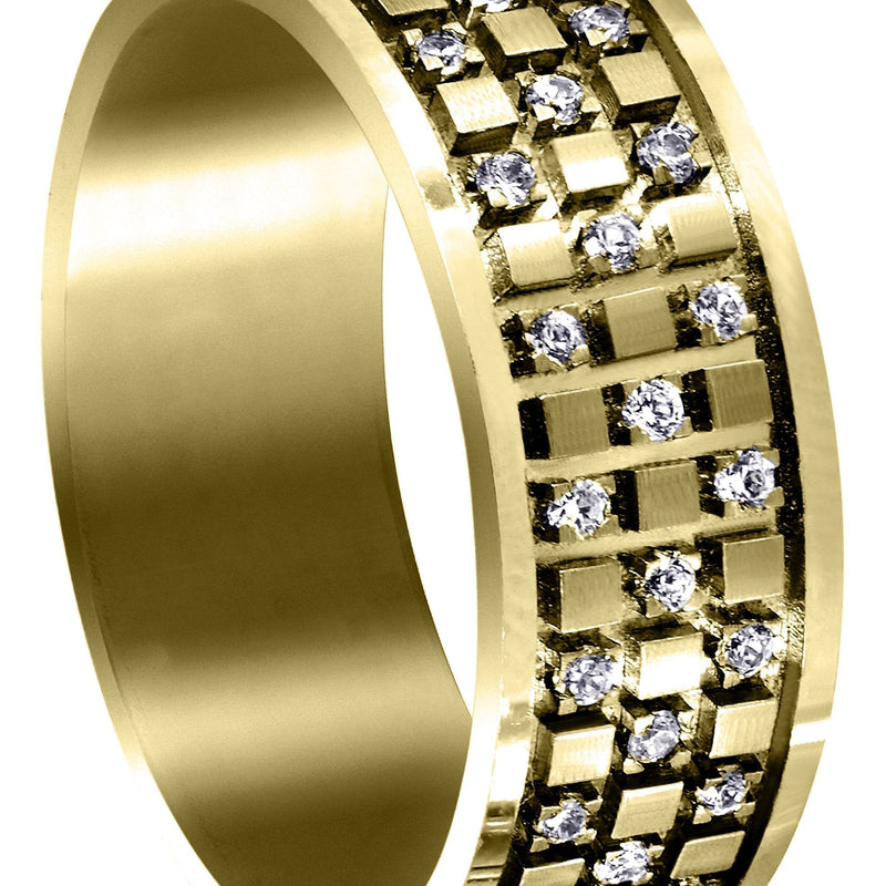 Yellow Gold Diamond Unique Mens Wedding Band | 0.38 Carats | Satin Finish (Muhammad)